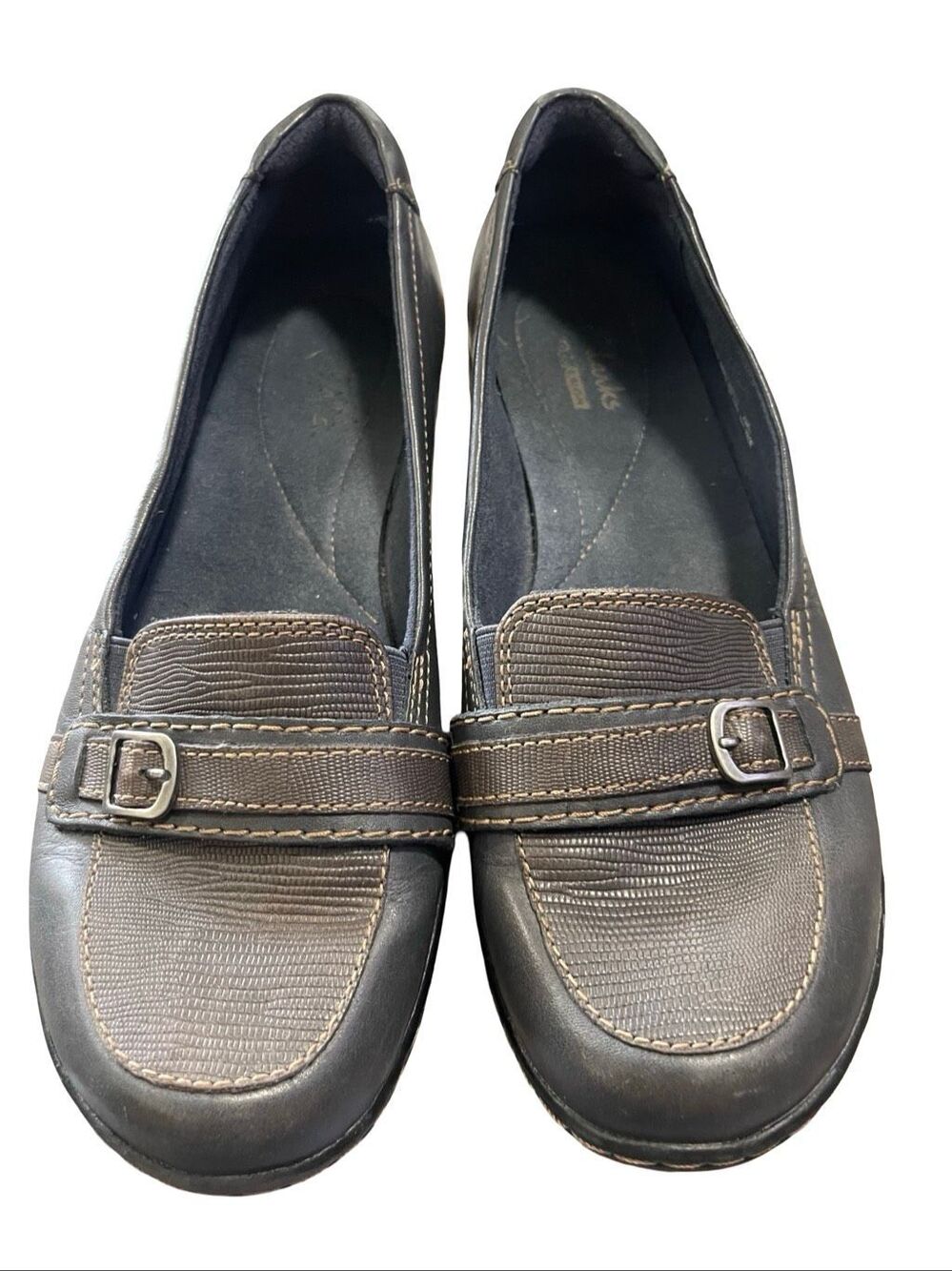 Clarks 15807 Womens Gray Leather Round Toe Slip On Comfort Shoes Size 8M